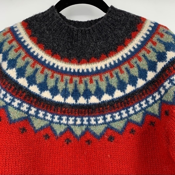 VINTAGE EDDIE BOWER RED WINTER THICK KNIT FAIR ISLE CHRISTMAS CHUNKY SWEATER - Picture 5 of 7